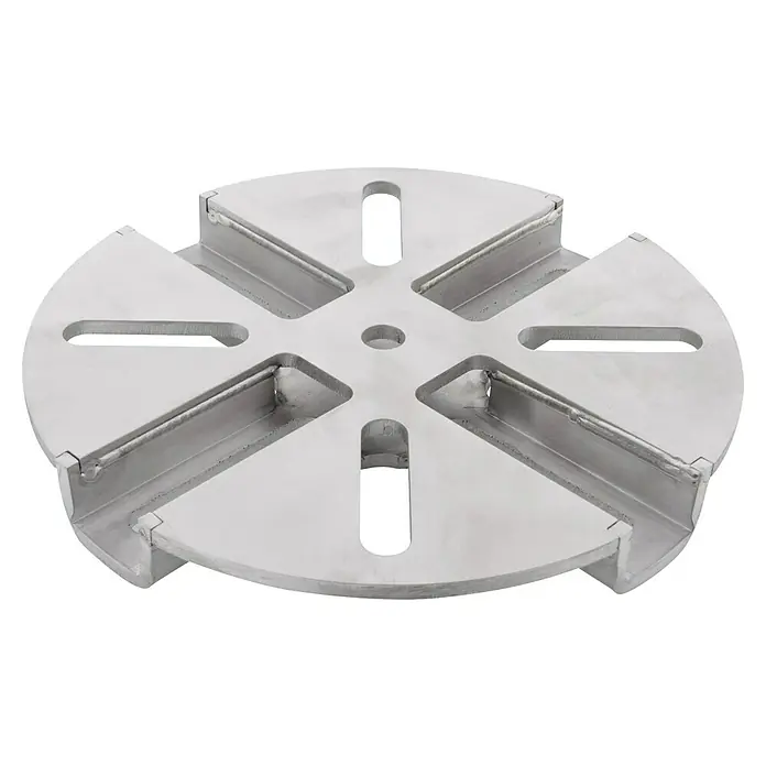 Doppler Adapterplatte - Passend für: Passend für Granitplatte 140 Kg, Edelstahl - Silberne Metall-Industrieplatte mit erhabener Kreuzstruktur und Langlöchern.