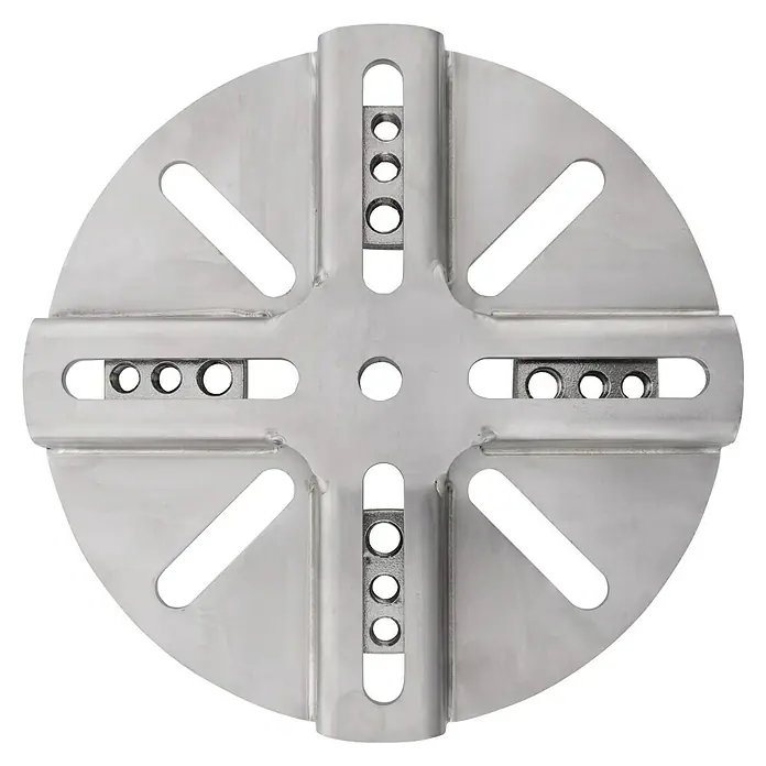 Doppler Adapterplatte - Passend für: Passend für Granitplatte 140 Kg, Edelstahl - Silberne, runde Montageplatte aus Metall mit erhabenem Kreuzdesign und verschiedenen Befestigungspunkten inklusive Gewindelöchern.