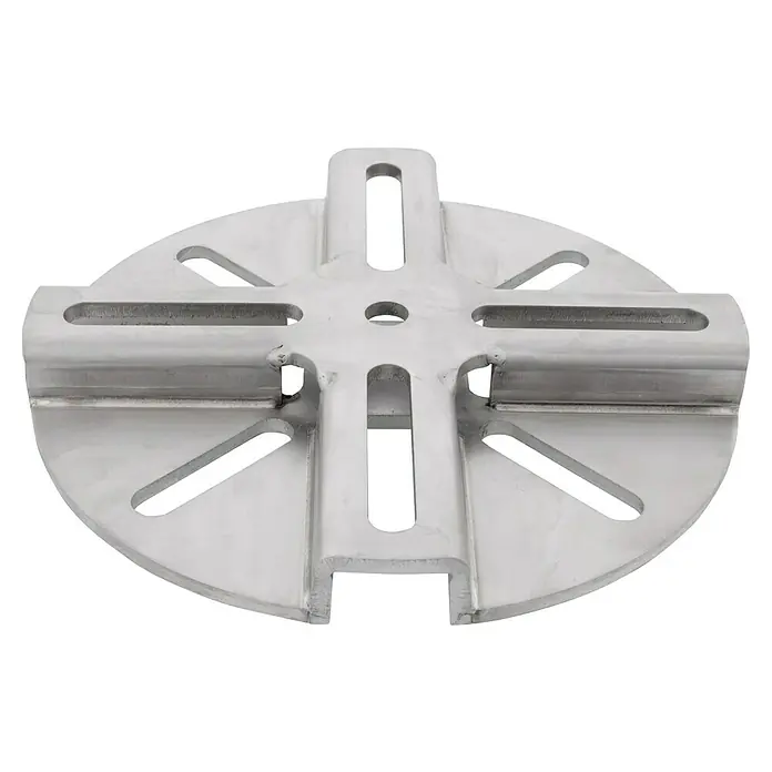 Doppler Adapterplatte - Passend für: Passend für Granitplatte 140 Kg, Edelstahl - Silberne Metallgrundplatte mit erhabenem Kreuzmuster, Langlöchern und Mittelloch.