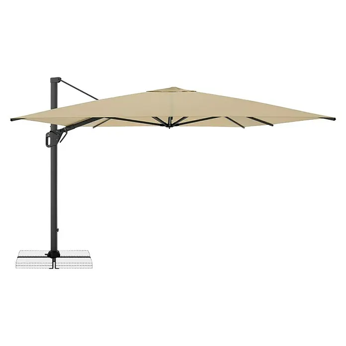 Doppler Ampelschirm Life - Sand, Bespannungsmaß (L x B): 300 x 400 cm - Beiger, quadratischer Ampelschirm mit dunkelgrauem Mast und Kreuzfuß.