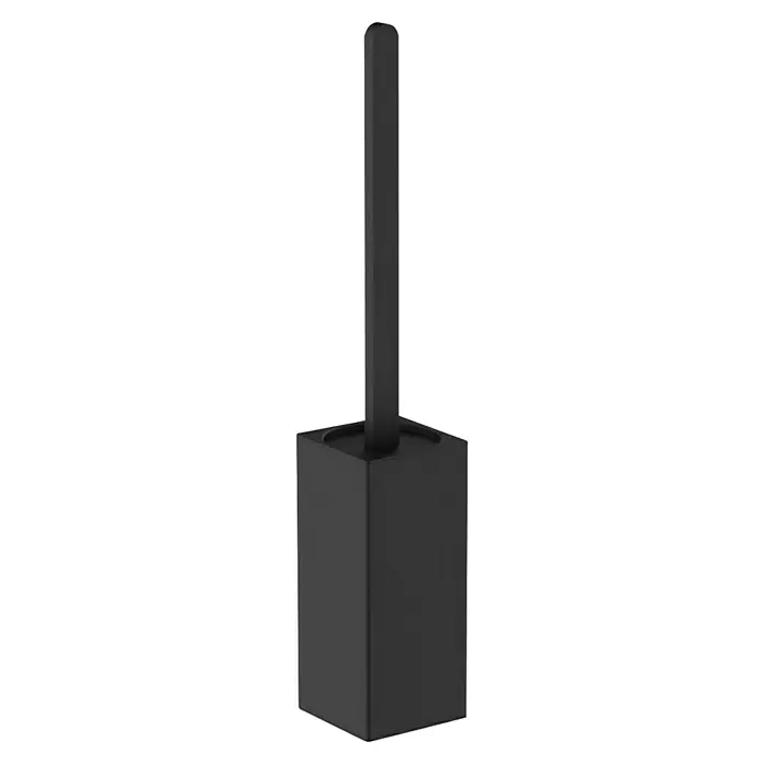 Escobillero de suelo Urban - Altura: 45 cm, Acero inoxidable, Negro - Escobilla de baño negra con mango rectangular en un soporte cuadrado a juego.