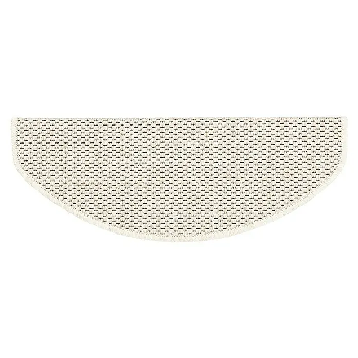 Stufenmatte Kalkutta - 65 x 23,5 cm, Creme, Halbrund - Halbrunde, cremefarbene Webmatte mit dunklen Sprenkeln und Fransenrand.