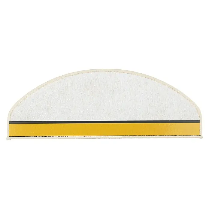 Stufenmatte Kalkutta - 65 x 23,5 cm, Creme, Halbrund - Weißer halbkreisförmiger Treppenläufer mit gelbem und schwarzem Klebestreifen.