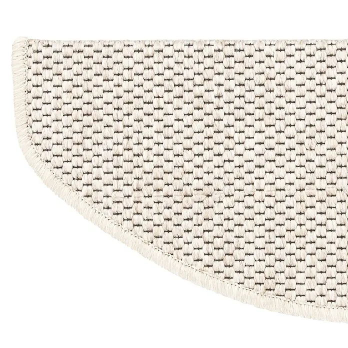 Stufenmatte Kalkutta - 65 x 23,5 cm, Creme, Halbrund - Heller, beigefarbener Webteppich mit detaillierter Textur und runder, ausgefranster Kante.