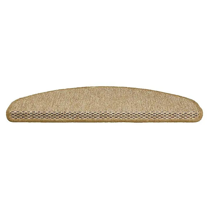 Stufenmatte Kalkutta - 65 x 23,5 cm, Natur, Halbrund - Halbrunder beigefarbener Naturfaser-Stufenteppich mit Webmuster und umkettelter Kante.