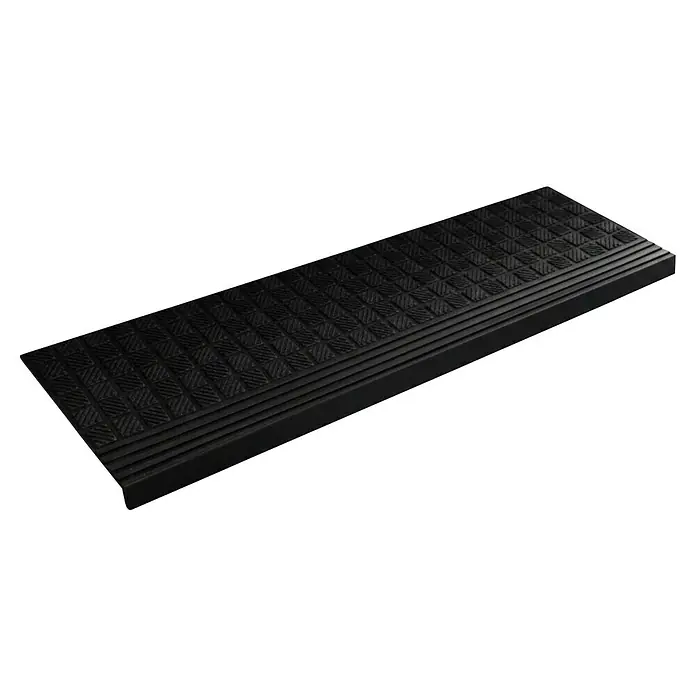 Stufenmatte Dia - 120 x 30 cm, 100 % Gummi, Schwarz - Schwarzer Gummi-Treppenbelag mit rutschfester, texturierter Oberfläche und gerippter Vorderkante.
