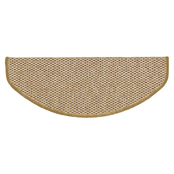 Stufenmatte Kalkutta - 65 x 23,5 cm, Natur, Halbrund - Halbrunder beiger gewebter Treppenläufer mit dunklem Muster und Fransenrand.