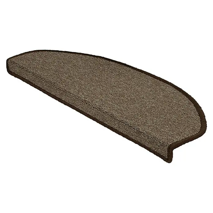 Stufenmatte London - 65 x 25 cm, Dunkelbraun, Halbrund - Braune halbrunde Teppich-Treppenstufenmatte mit dunkelbrauner Einfassung.