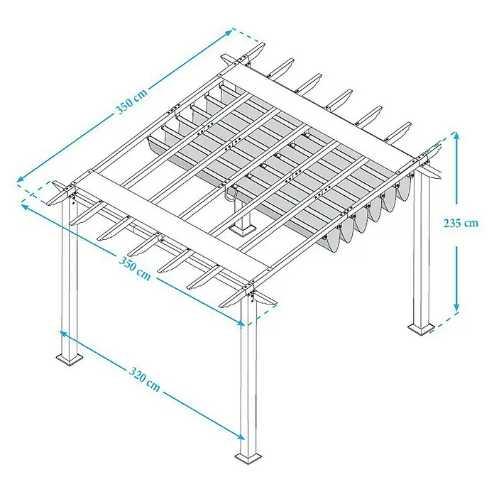 Paragon Outdoor Raffpavillon Florida - B x T: 350 x 350 cm, Farbe Dach: Weiß, Farbe Gestell: Weiß - Abbildung einer Pergola mit verstellbaren Lamellen und den Maßen 350 x 350 x 235 cm. Die Pergola bietet Schatten und Schutz vor der Sonne.