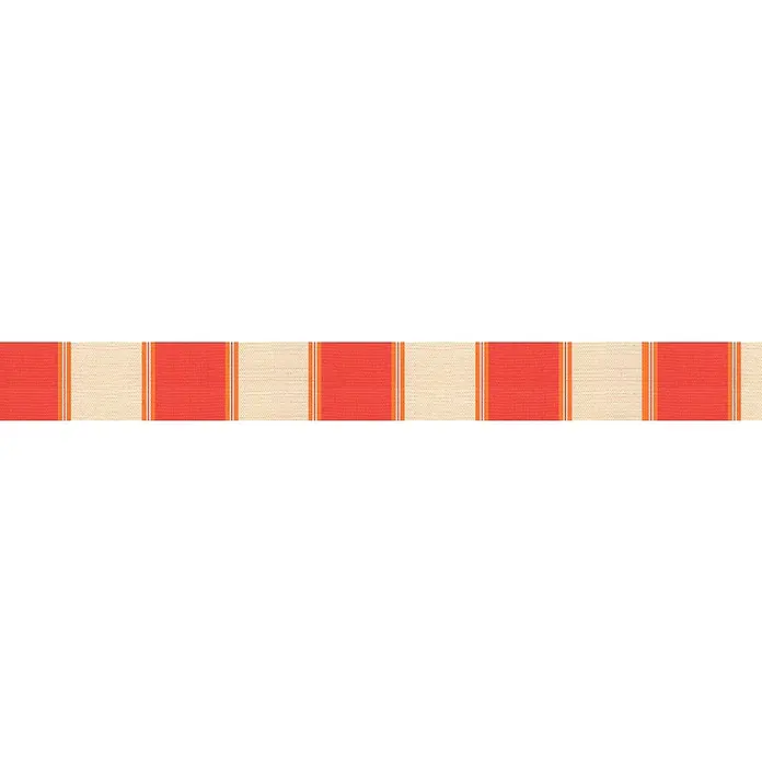 Spettmann Gelenkarmmarkise Basis 5903 - Orange/Beige, Farbe Gestell: Verkehrsweiß, Breite: 2,5 m, Ausfall: 2 m - Strukturierter Stoff mit vertikalen Korallen- und Beigestreifen, akzentuiert durch dünne orange und rote Linien.