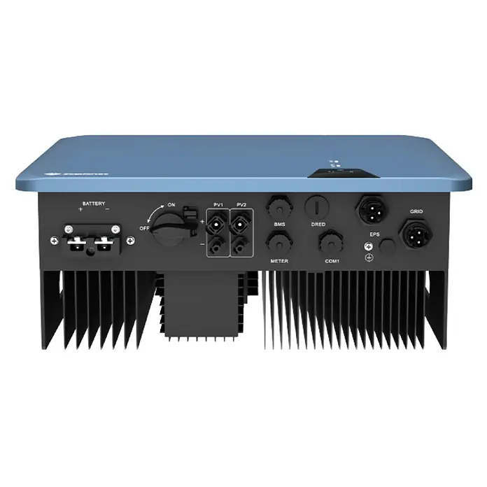 Wechselrichter ASW 3000H-S2 HYBRID - 0% MwSt. (gem. § 12 Abs. 3 UStG) - 3.000 W - Blauer und schwarzer Hybrid-Solarwechselrichter mit mehreren Anschlüssen für Batterie, Solarmodule und Netz.