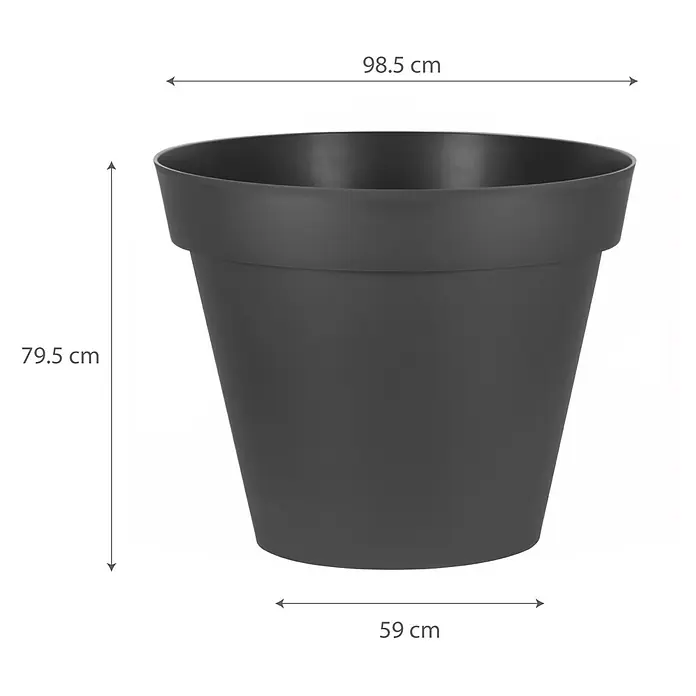 Pflanztopf Toscana - Außenmaß (Ø x H): 98,5 x 79,5 cm, Kunststoff, Anthrazit - Großer, konischer, dunkelgrauer Pflanzkübel.