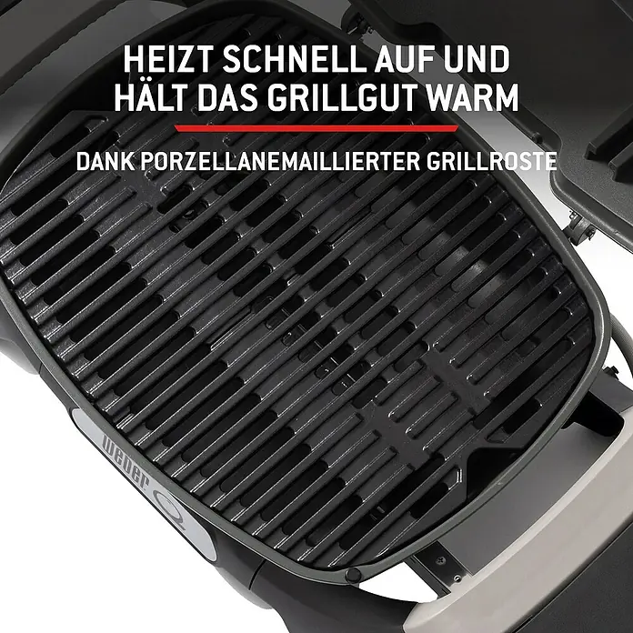 Weber Gasgrill Q 1100 N - Grillfläche (B x T): 45 x 36 cm, 2,94 kW, Anzahl Brenner: 1 Stk. - Dunkelgrauer porzellanemaillierter Grillrost eines Weber Grills, heizt schnell auf und hält Grillgut warm.