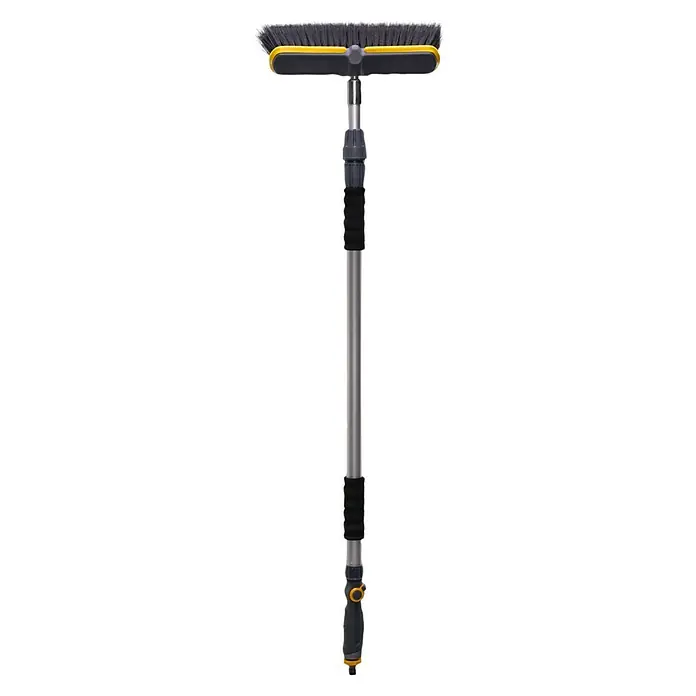 Neptun Wasserbesen - 4 -tlg. - Teleskop-Autowaschbürste mit grauem und gelbem Kopf, silbernem Stiel und schwarzen Schaumstoffgriffen.