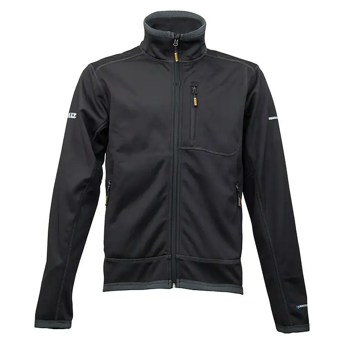 DeWalt Chaqueta de invierno Barton - M, Negro - Chaqueta negra softshell con cremallera completa y cuello alto. La chaqueta tiene múltiples bolsillos y un logotipo sutil.
