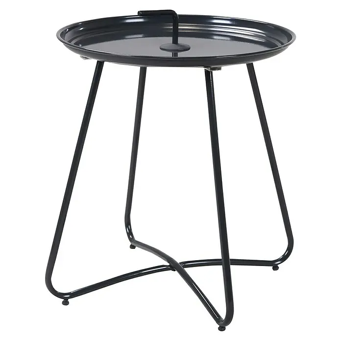 Garten-Beistelltisch rund - Ø x H: 40 x 45 cm, Stahl, Höhenverstellbar, Dunkelgrau - Eleganter, schwarzer Beistelltisch mit Tablett-Design und filigranem Metallgestell für moderne Wohnräume. Praktisch und stilvoll.