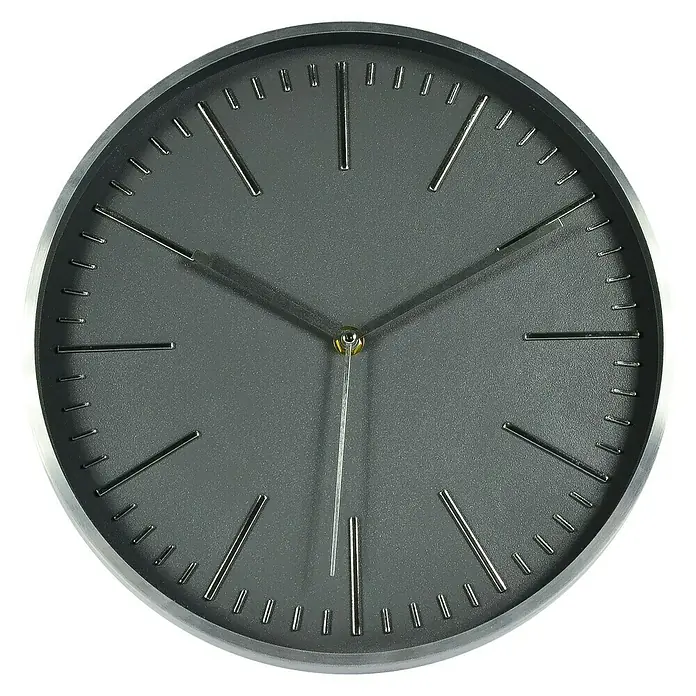 Wanduhr - Durchmesser: 30 cm, Silber - Ein grauer Wanduhr mit silbernen Zeigern und Markierungen, ideal für ein modernes Zuhause oder Büro. Zeitloses Design trifft auf Funktionalität.