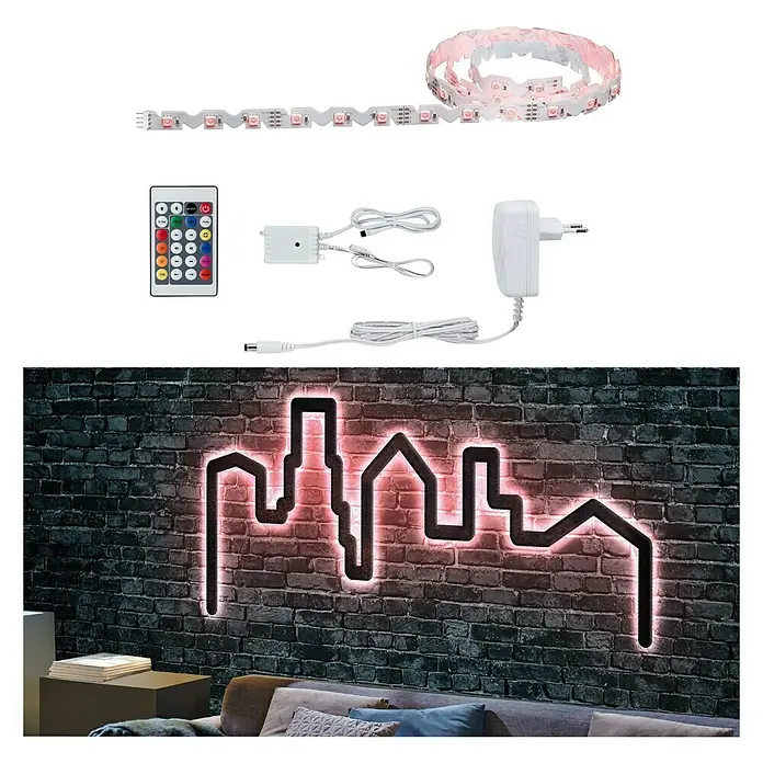 Paulmann LED-Band FlexLED 3D Basisset RGB - Länge: 1,5 m, Lichtfarbe: RGB, 11 W - LED-Streifen-Set mit Fernbedienung, Controller und Netzteil zur stilvollen Wandbeleuchtung.