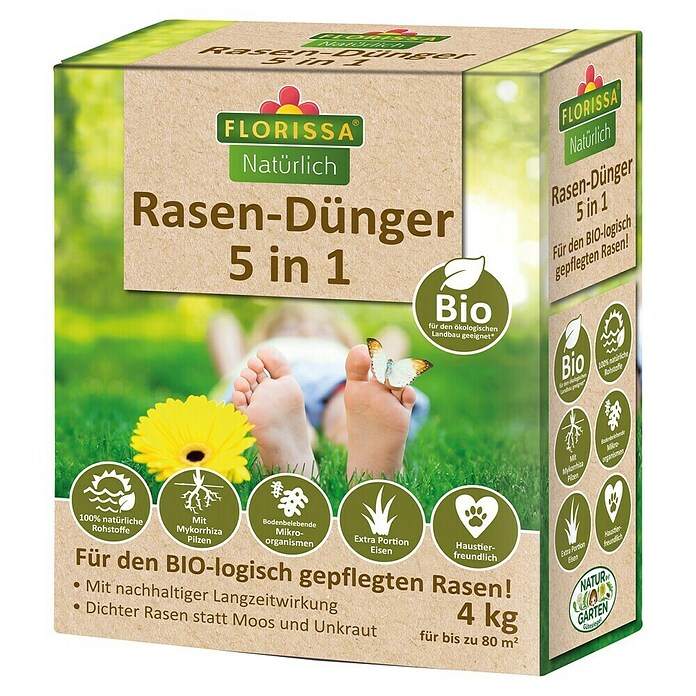 Florissa Rasendünger 5 in 1 (4 kg, Max. Anwendungsfläche: 80 m²) | BAUHAUS