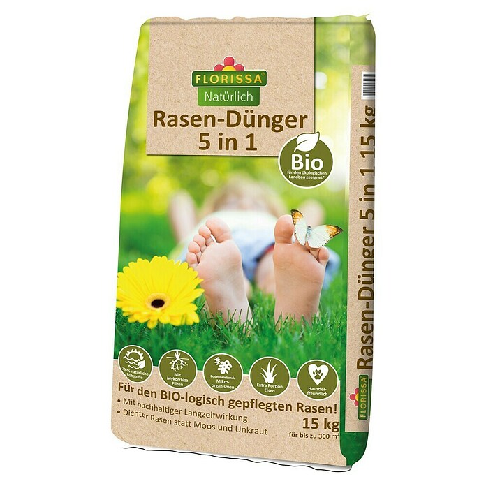 Florissa Rasendünger 5 in 1 (15 kg, Max. Anwendungsfläche: 300 m²) | BAUHAUS