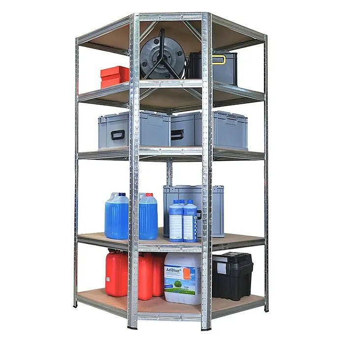 Proregal Eckregal RAGNAR - H x B x T: 180 x 90 x 60 cm, Traglast pro Boden: 175 kg, Anzahl Böden: 5 Stk., Stecken, Verzinkt