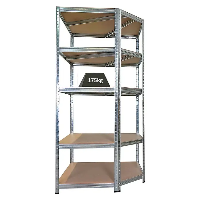 Proregal Eckregal RAGNAR - H x B x T: 180 x 90 x 60 cm, Traglast pro Boden: 175 kg, Anzahl Böden: 5 Stk., Stecken, Verzinkt