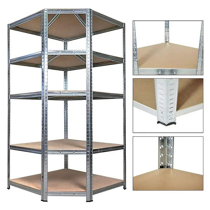 Proregal Eckregal RAGNAR - H x B x T: 180 x 90 x 60 cm, Traglast pro Boden: 175 kg, Anzahl Böden: 5 Stk., Stecken, Verzinkt
