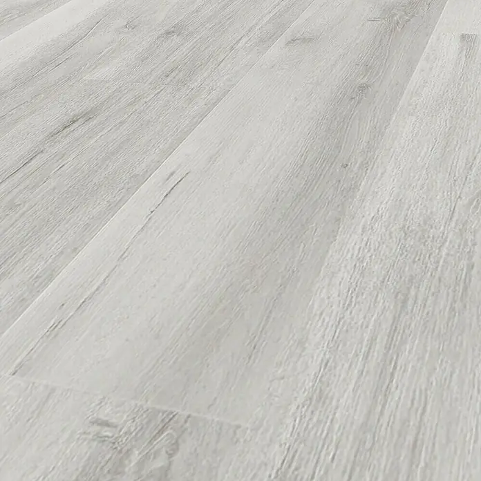 Vinylboden SPC Silent - Scandinavian Eiche, Landhausdiele, 1.220 x 229 x 5,3 mm - Helle graue Holzbodenplanken mit subtiler Maserung.