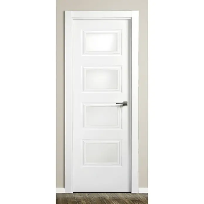 Solid Elements Puerta acristalada Bonn - 72,5 x 203 cm, Izquierda, Blanco - Una elegante puerta blanca con cuatro paneles rectangulares, mostrando un diseño moderno y elegante.