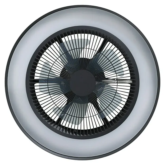 Eglo Ventilador de techo Vallonia 1 - Negro, 48 cm, 18 W - Ventilador de techo redondo con aspas y rejilla gris oscuro, rodeado por un anillo LED gris claro.