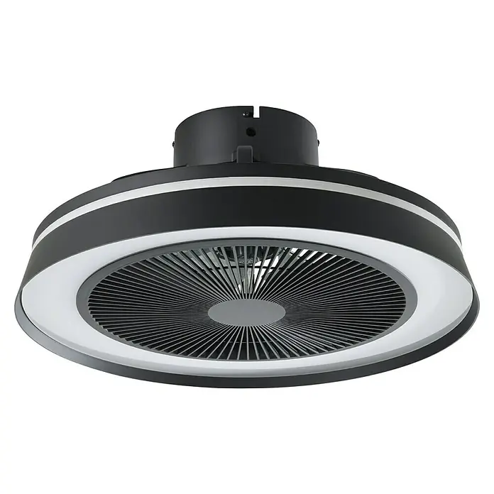 Eglo Ventilador de techo Vallonia 1 - Negro, 48 cm, 18 W - Ventilador de techo negro con anillos de luz LED integrados, para montaje empotrado.