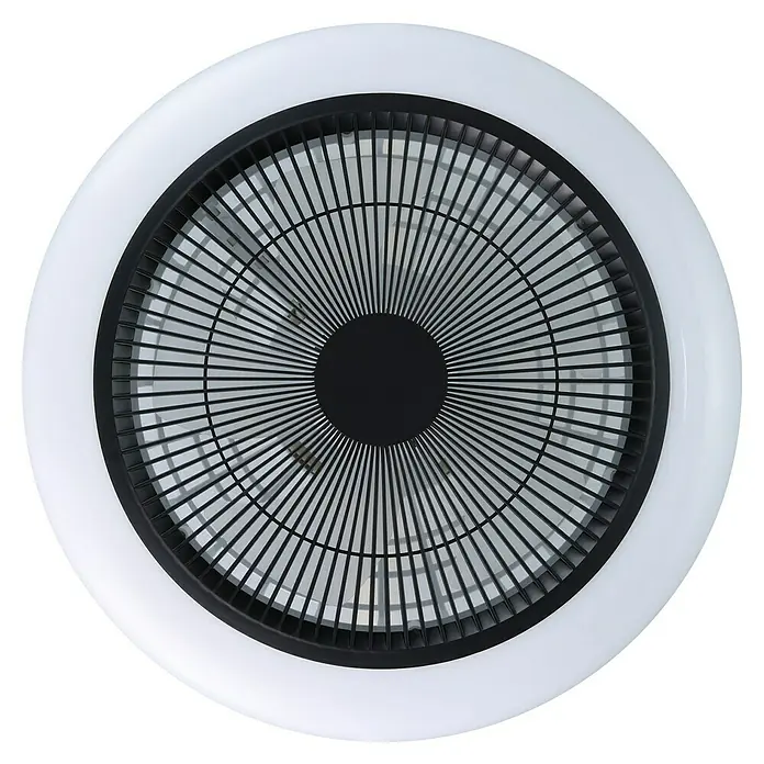 Eglo Ventilador de techo Sayulita - Blanco, 46 cm, 12 W, Blanco frío - Ventilador de techo redondo blanco con rejilla protectora negra y cubierta central del motor negra.