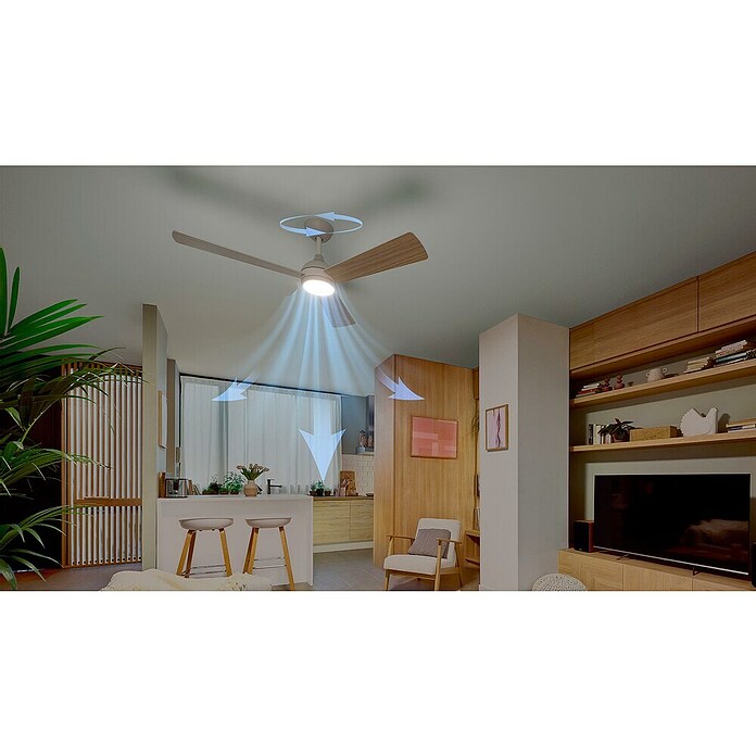 Philips Ventilador de techo Velyx (Blanco/Madera, 132 cm, 32 W, Blanco cálido) | BAUHAUS