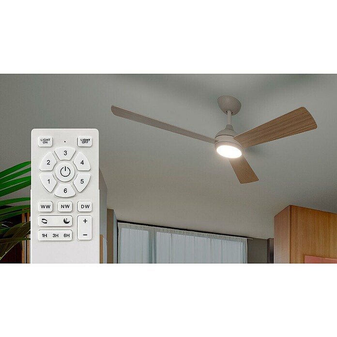 Philips Ventilador de techo Velyx (Blanco/Madera, 132 cm, 32 W, Blanco cálido) | BAUHAUS