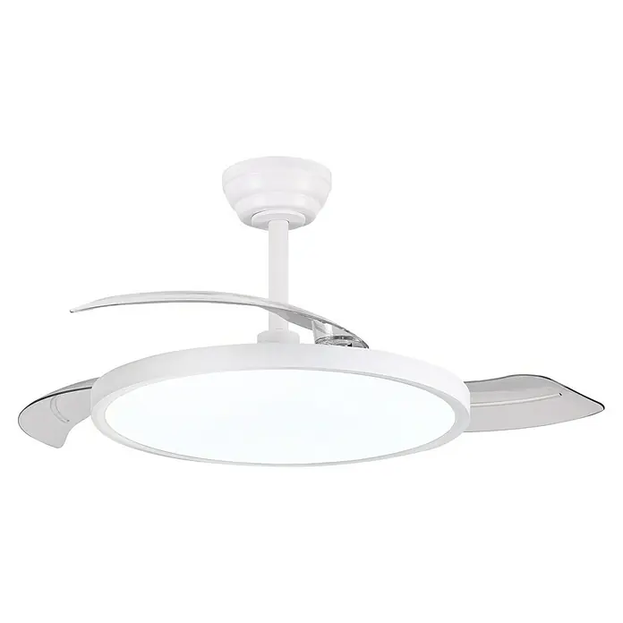 Panaled Ventilador de techo Siroco - Blanco, 91 cm, 29,6 W, Blanco cálido - Ventilador de techo blanco con aspas transparentes y luz LED integrada.
