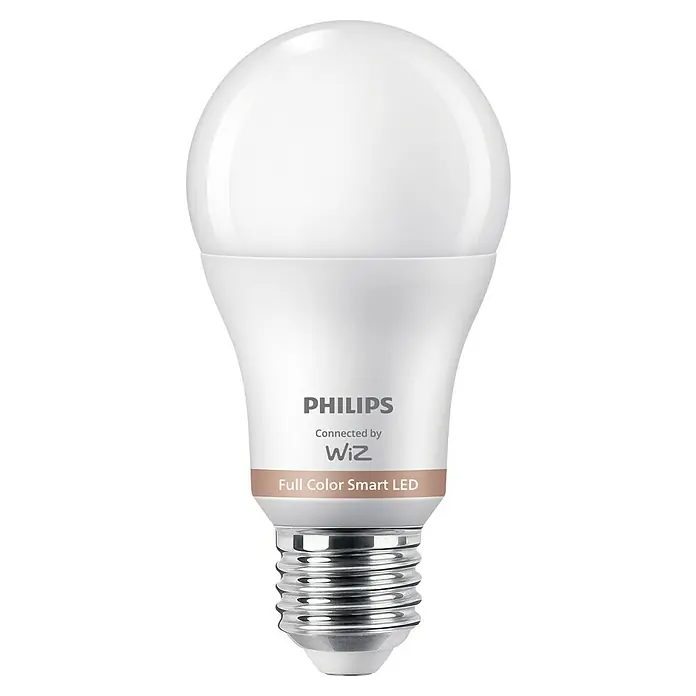 Philips Wiz Smart-LED-Lampe matter - E27, Dimmbar, RGBW, 806 lm, 8,5 W, 1 Stk. - Weiße Philips WiZ Full Color Smart LED Glühbirne mit metallischem Schraubsockel.