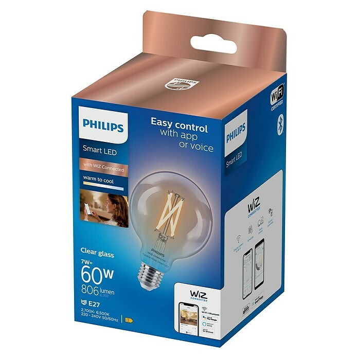 Philips Wiz Pametna LED sijalka v stilu klasične žarnice  (E27, Možnost zatemnitve, Dnevno bela, 806 lm, 7 W) | LED luči | Svetlila | Elektro in svetila | Izdelki | BAUHAUS