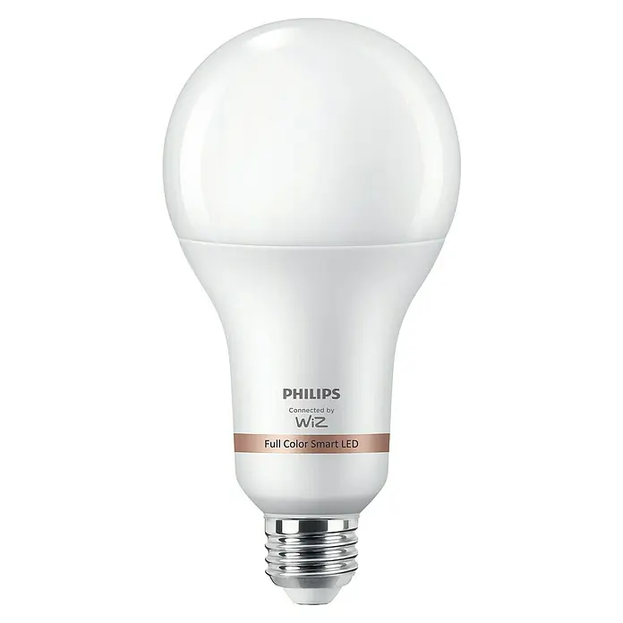 Philips Wiz Smart-LED-Lampe - E27, Dimmbar, RGBW, 2.452 lm, 18,5 W, 1 Stk. - Weiße Philips WiZ Full Color Smart LED-Birne mit Metallschraubsockel und roségoldenem Band.
