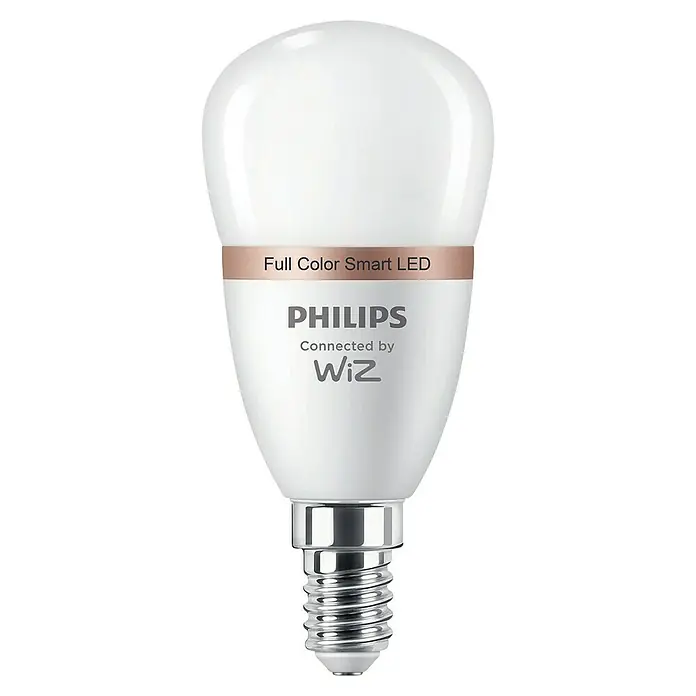 Philips Wiz Smart-LED-Lampe matter - E14, Dimmbar, RGBW, 470 lm, 4,9 W, 1 Stk. - Weiße Philips WiZ Full Color Smart LED-Birne mit metallischem Schraubsockel.