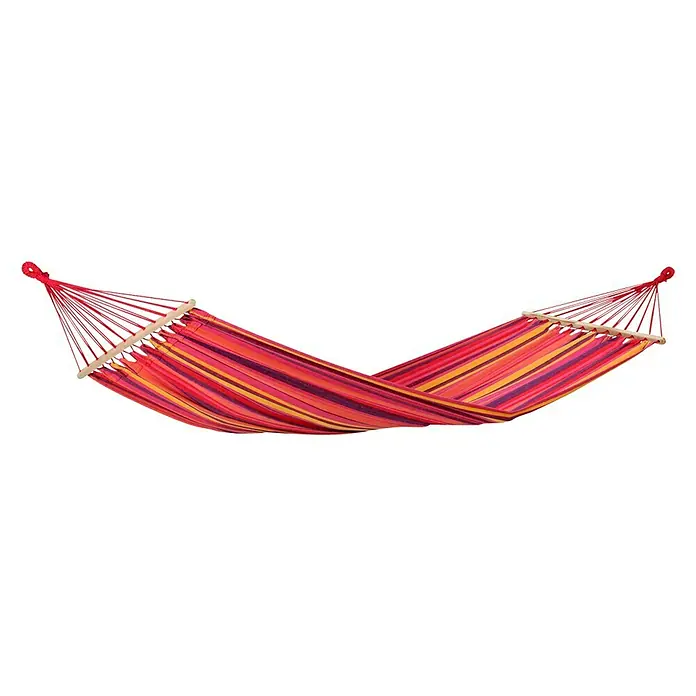 Amazonas Stabhängematte Tonga Vulcano - L x B: 310 x 100 cm, Rot/Orange/Gelb - Farbenfrohe Hängematte mit rot-gelben Streifen, ideal zum Entspannen im Garten oder auf der Terrasse.