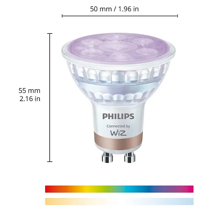 Philips Wiz Smart-LED-Lampe - GU10, Dimmbar, RGBW, 400 lm, 4,7 W, 2 Stk. - Philips Wiz Smart LED GU10 Leuchtmittel, 50x55mm, weiß/roségold, mit voller Farbbereichsunterstützung.