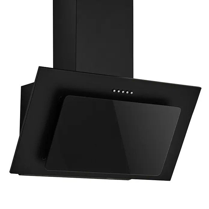 Respekta Schräghaube Turmalin - Breite: 59,5 cm, Max. Gebläseleistung Abluftbetrieb: 315,7 m³/h, Schwarz - Schwarze, moderne Dunstabzugshaube mit abgewinkelter Glasplatte und Bedientasten.
