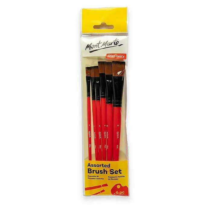 Mont Marte Künstlerpinsel-Set Discovery Assorted - 6 -tlg., Größe Pinsel: Flachpinsel: Größe 2, 4, 6, 8, 10 und 12, Kunstfaser