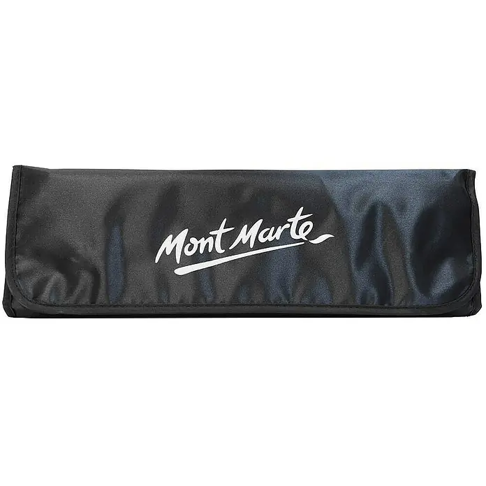Mont Marte Borstenpinsel-Set Premium 15er Pinselset - 15 -tlg., Größe Pinsel: Taklonpinsel: Liner: 3/0 (1×) Rund: 1, 3, 6 (je 1×) Haselnuss (Filbert): 2, 4, 9 (je 1×) Flach: 6, 8 (je 1×) Abgewinkelt: 10 (1×) Waschpinsel: 11 (1×) Borstenpinsel (Schweineborste): Haselnuss: 8 (1×) Flach: 10 (1×) Fächer: 4 (1×) Breitpinsel: 5/4 Zoll (1×), Schweineborsten