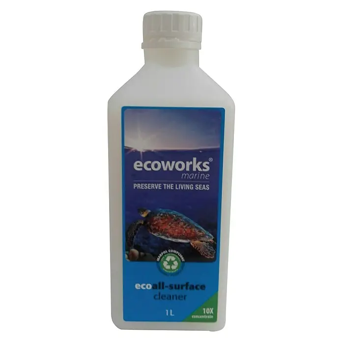 Limpiador de embarcaciones Eco-all surfaces - 1 l - Limpiador multiusos Ecoworks Marine en botella blanca, ideal para la limpieza con motivos marinos.