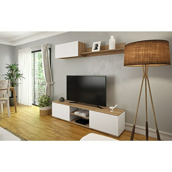 Meka Block Conjunto mueble de salón K-501 (Blanco Soft/Roble Albar, 2 pzs.) | BAUHAUS