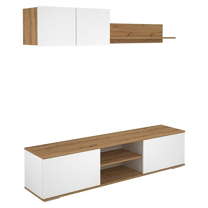 Meka Block Conjunto mueble de salón K-501 (Blanco Soft/Roble Albar, 2 pzs.) | BAUHAUS