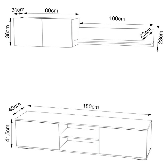 Meka Block Conjunto mueble de salón K-501 (Blanco Soft/Roble Albar, 2 pzs.) | BAUHAUS