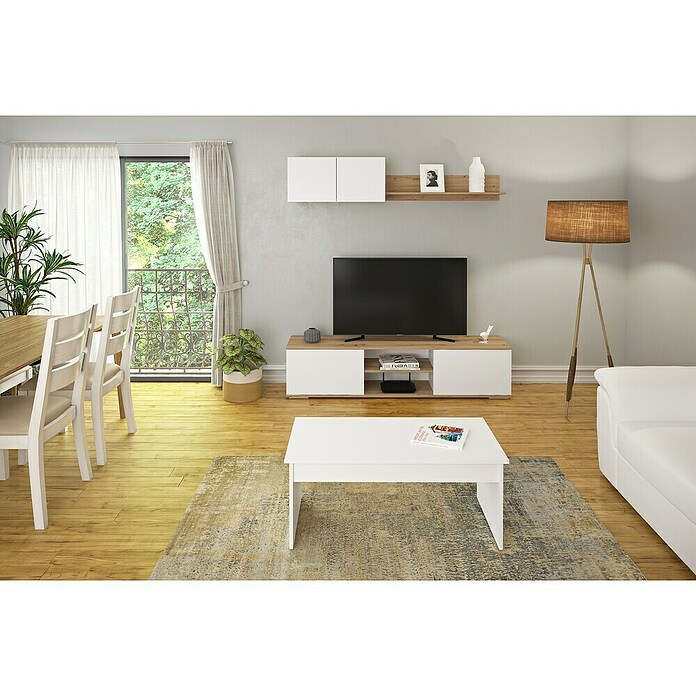 Meka Block Conjunto mueble de salón K-501 (Blanco Soft/Roble Albar, 2 pzs.) | BAUHAUS