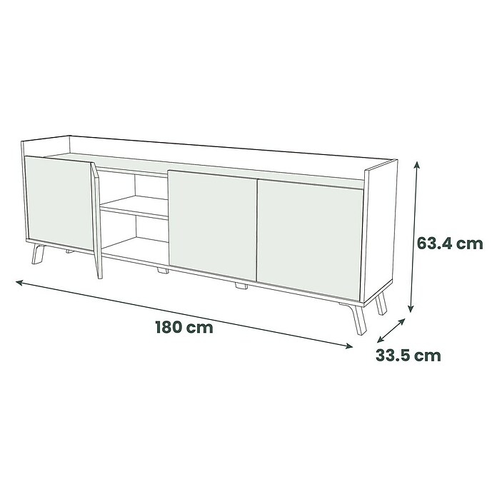 Meka Block Mueble para TV K-505 (L x An x Al: 33,5 x 180 x 63,4 cm, Blanco Poro/Roble Aurora) | BAUHAUS